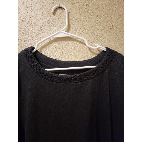 Charter Club Woman Shimmery Black Long Sleeve Blouse With Braded Neck Detail... - Picture 2 of 5
